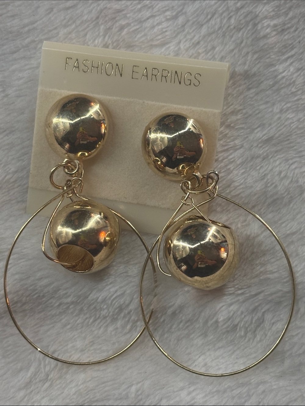 Gold Hoop Drop Earrings with Spherical Accent -